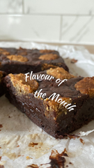 vegan gluten free tiramisu brownies with a creamy centre, gift box, labelled ‘flavour of the month’